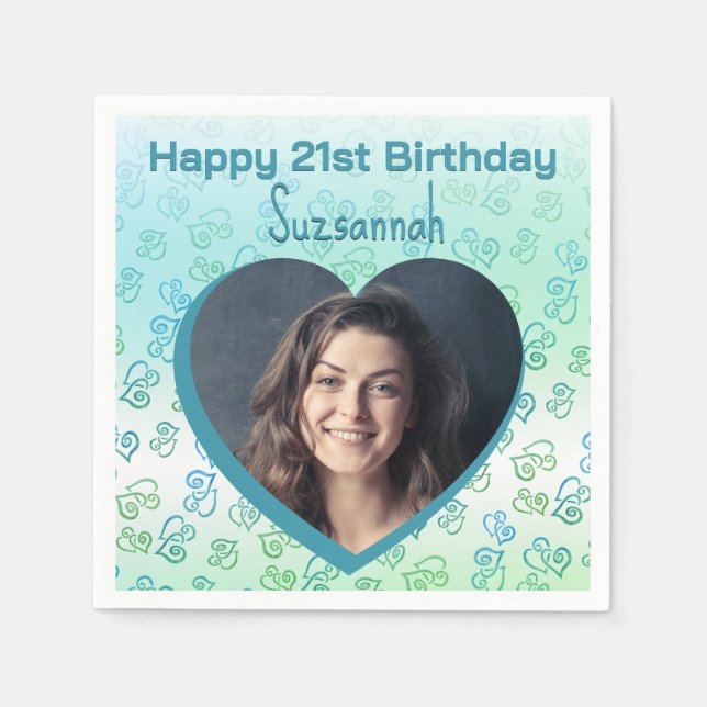 Custom Photo Heart Art Birthday Party Template Napkin (Front)