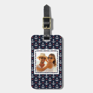 Custom Photo Hearts And Anchors Pattern Luggage Tag