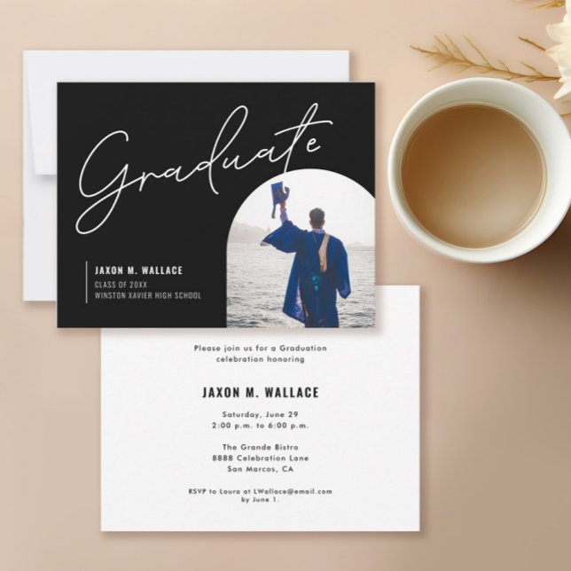 Custom Photo High School Graduation Party Announcement (Modern Male High school Graduate photo announcement and invitation card)