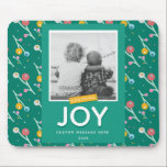Custom Photo Holiday Berries Choosing Joy Mouse Mat<br><div class="desc">Whimsical and modern,  this design features an original berry illustration in green,  yellow,  pink and blue with the words "Choosing Joy". Message,  Year,  and Photo are customisable. Part of a collection from Parcel Studios.</div>
