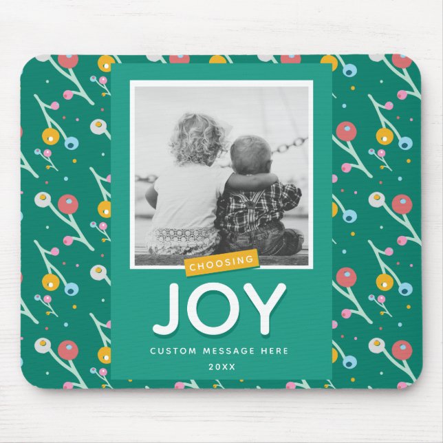 Custom Photo Holiday Berries Choosing Joy Mouse Mat (Front)