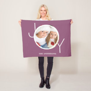 Custom Photo Holiday Christmas Purple Fleece Blanket