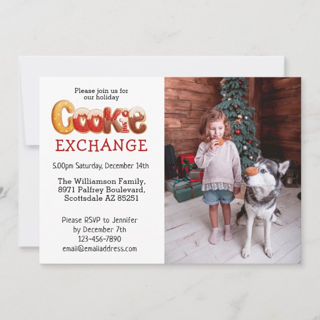 Custom Photo Holiday Cookie Exchange  Invitation (Front)