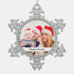 Custom Photo Holidays Decor Snowflake Pewter Christmas Ornament