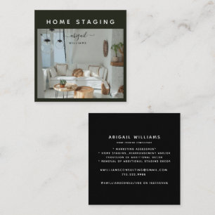Custom Photo Home Staging Black Square Business Card