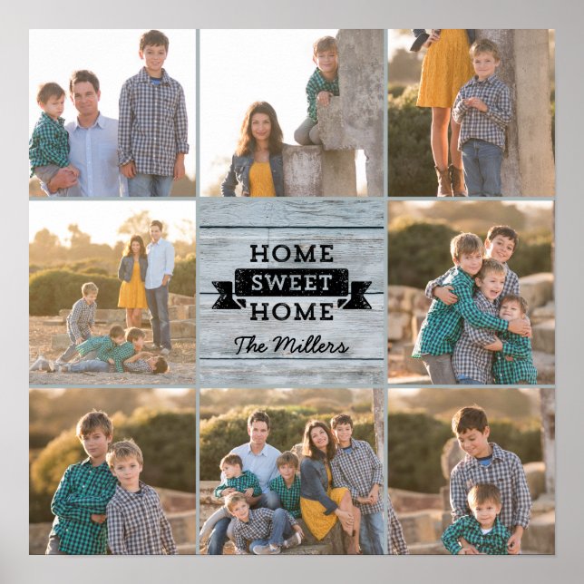 Custom Photo Home Sweet Home Pale Wood Rustic Poster (Front)