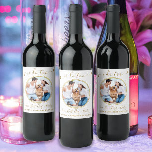 Custom Photo I Do Too Elegant Gold Pet Dog Wedding Wine Label