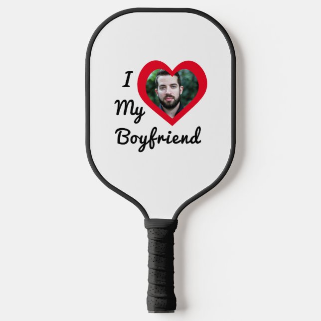 Custom Photo I Love My Boyfriend Bae Personalised Pickleball Paddle (Front)