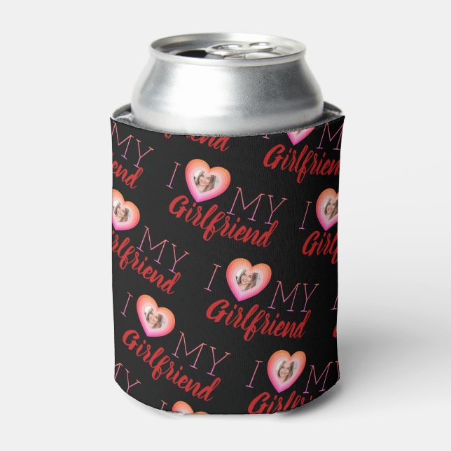 Custom Photo I Love My Girlfriend Black Can Cooler (Can Front)