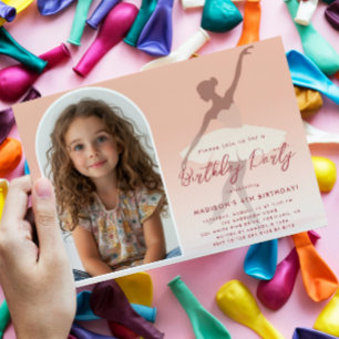Custom Photo I Pink Silhouette Ballerina Birthday Invitation