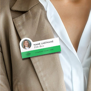 Custom Photo ID Logo Modern Green Simple Employee Name Tag