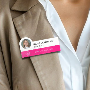 Custom Photo ID Logo Modern Magenta Pink Employee Name Tag
