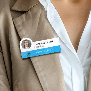 Custom Photo ID Logo ModernSky Blue Simple Name Tag