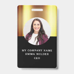 Custom Photo ID Metallic Gold Black Badge