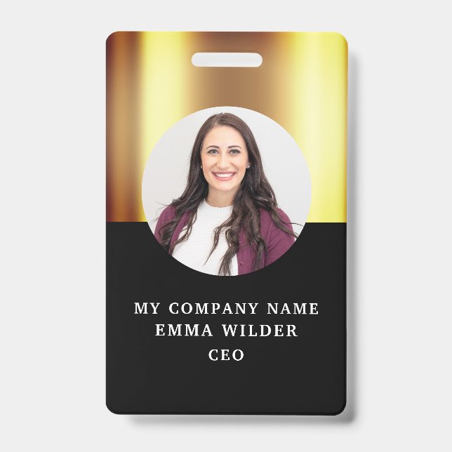 Custom Photo ID Metallic Gold Black Badge (Front)