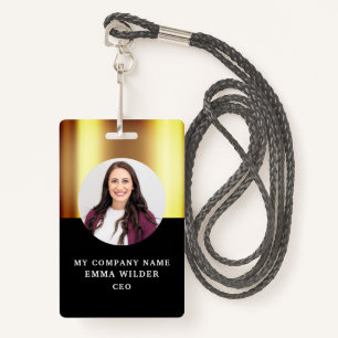 Custom Photo ID Metallic Gold Black ID Badge