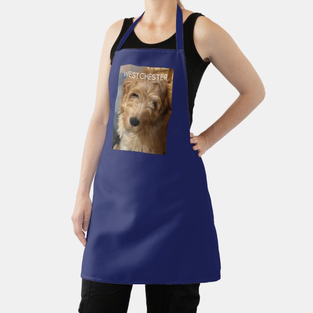 Custom photo image picture text blue personalised  apron (Insitu)