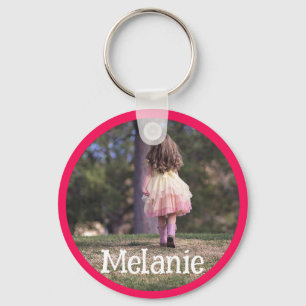 Custom Photo Image Template Pink Border Frame Kids Key Ring