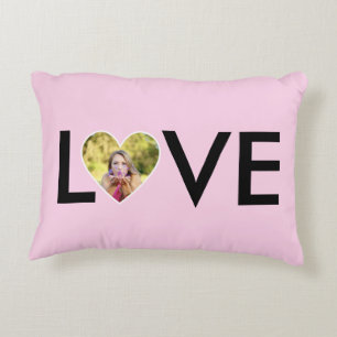 Custom Photo in Baby Pink Heart Frame Decorative Cushion