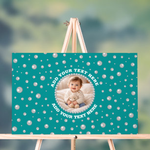 Custom Photo in Pearl Circle on Cyan-Green Acrylic Sign