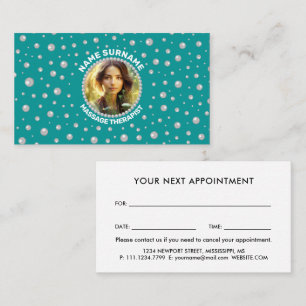 Custom Photo in Pearl Circle on Cyan-Green Appointment Card