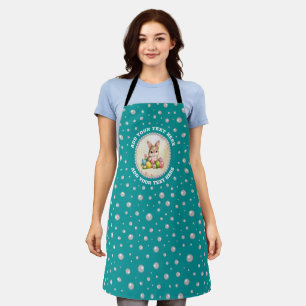 Custom Photo in Pearl Circle on Cyan-Green Apron