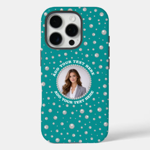 Custom Photo in Pearl Circle on Cyan-Green iPhone 16 Pro Case