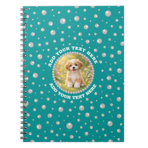 Custom Photo in Pearl Circle on Cyan-Green Notebook
