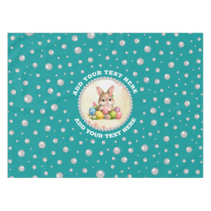 Custom Photo in Pearl Circle on Cyan-Green Tablecloth
