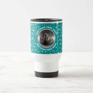 Custom Photo in Pearl Circle on Cyan-Green Travel Mug