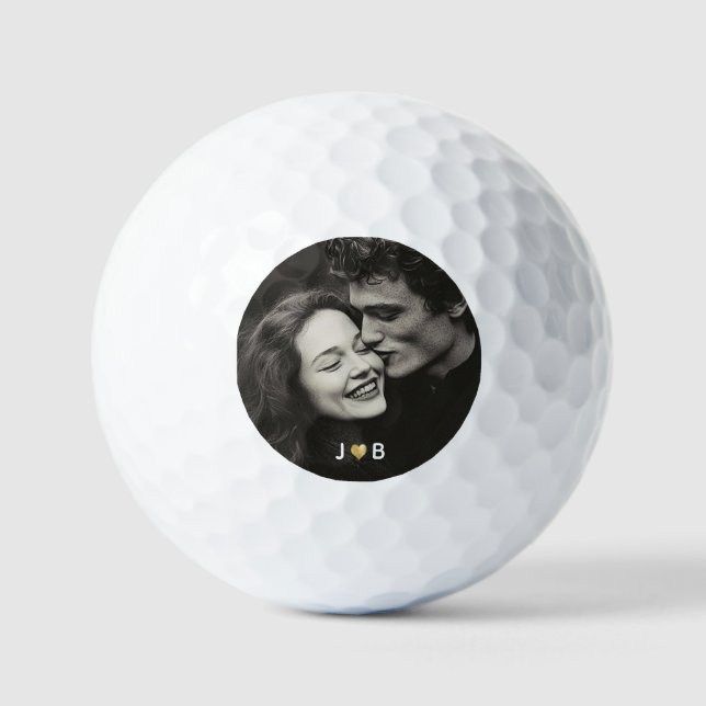 Custom Photo Initial Heart Monogram Couples Gift Golf Balls (Front)