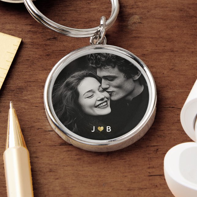 Custom Photo Initial Heart Monogram Couples Gift Key Ring (Creator Uploaded)