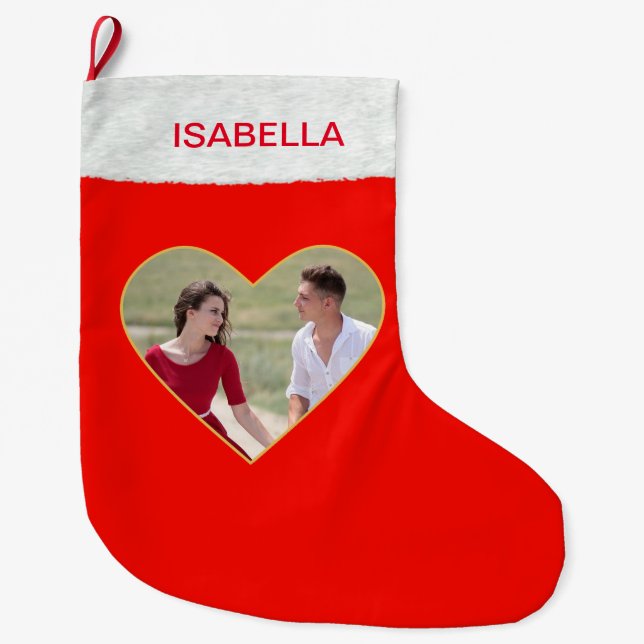 Custom Photo Inside Heart Christmas Stocking (Front)