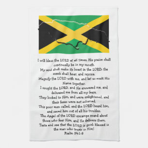 Custom Photo Jamaica Flag Psalm 34 Christian Tea Towel