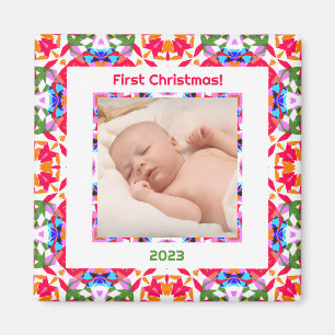 Custom Photo Jolly Happy Baby’s First Christmas Magnet