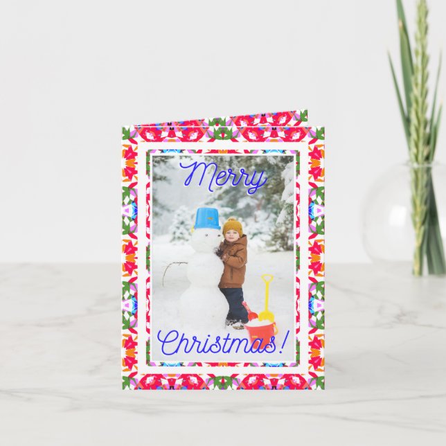 Custom Photo Jolly Red Happy Green Merry Christmas Holiday Card (Front)