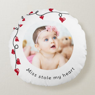 Custom Photo Keepsake Baby Miss Stole My Heart Round Cushion
