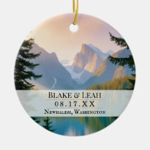 Custom photo keepsake wedding ornament mountain