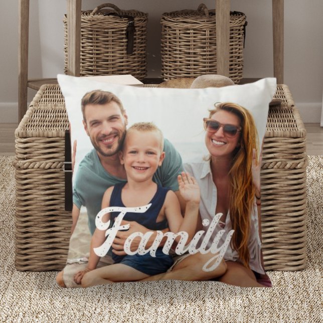 Custom Photo Keepsake with Family Text Overlay Cushion (Creator Uploaded)
