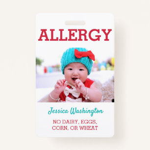 Custom Photo Kids Allergy Alert ICOE ID Badge