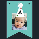 Custom Photo Kids Birthday Green Blue Party Hat  Bunting<br><div class="desc">This party hat banner allows you to add your child’s photos for a fun customised design. This green and blue banner features fun polka dot party hats that read “happy birthday”. When adding your own photos make sure to crop the photo to the size of their face. It may be...</div>