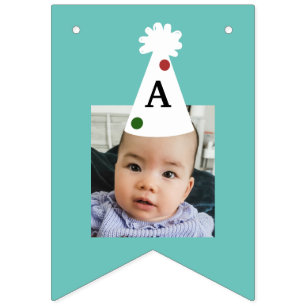 Custom Photo Kids Birthday Green Blue Party Hat  Bunting