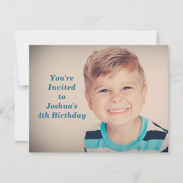 Custom Photo Kids Birthday Party Boy Blue Invitation (Front)
