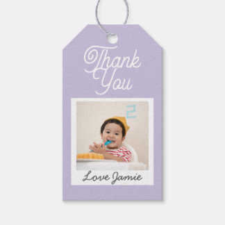 Custom Photo Kids Birthday Thank You Pastel Purple Gift Tags