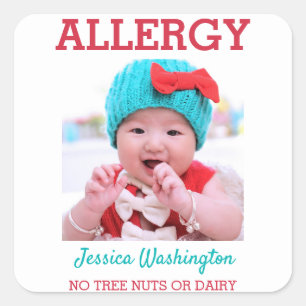 Custom Photo Kids Food Allergy Alert ICOE Warning Square Sticker