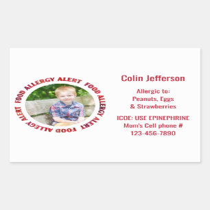 Custom Photo Kids Food Allergy Medical Alert Rectangular Sticker