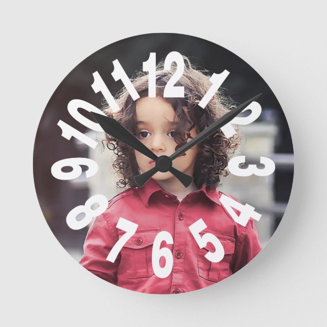 Custom Photo Large Numbers Round Clock (Front)