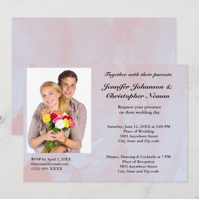 Custom Photo Lavender Mist Marble Wedding Invitation (Front/Back)