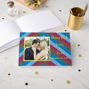 Custom Photo Let's Flamingle Gold Foil Striped Wed Guest Book