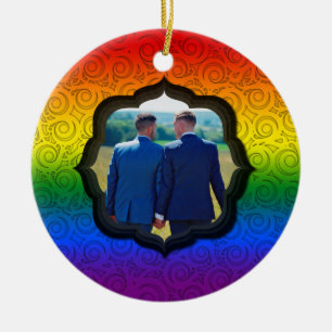 Custom Photo LGBTQ Gay Rainbow Pride Flag Chistmas Ceramic Tree Decoration
